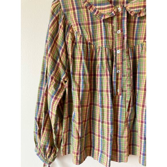 DOEN Billie Jean Top in Rainbow Plaid Print S - Picture 5 of 9